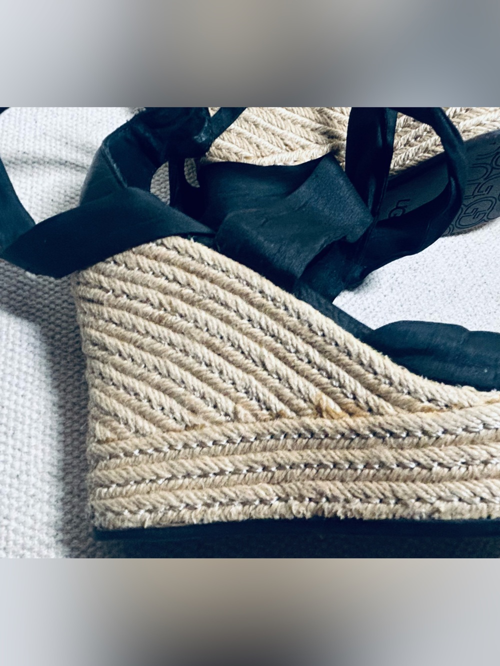 UGG Black Espadrille Wedge Sandals with Ankle Wrap - Picture 12 of 14